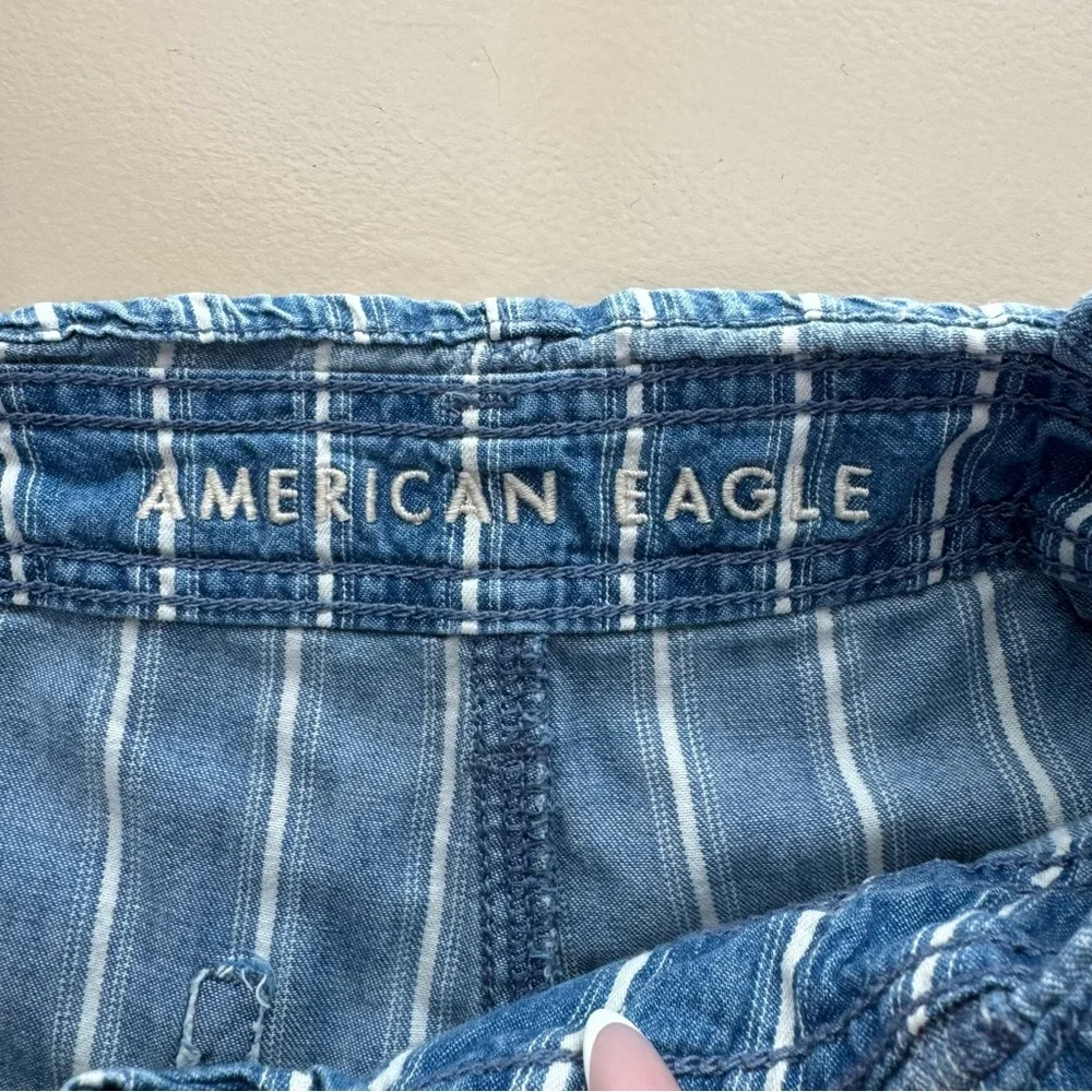 American Eagle Women’s High Rise Blue White Striped Denim Shorts Size 4 Small